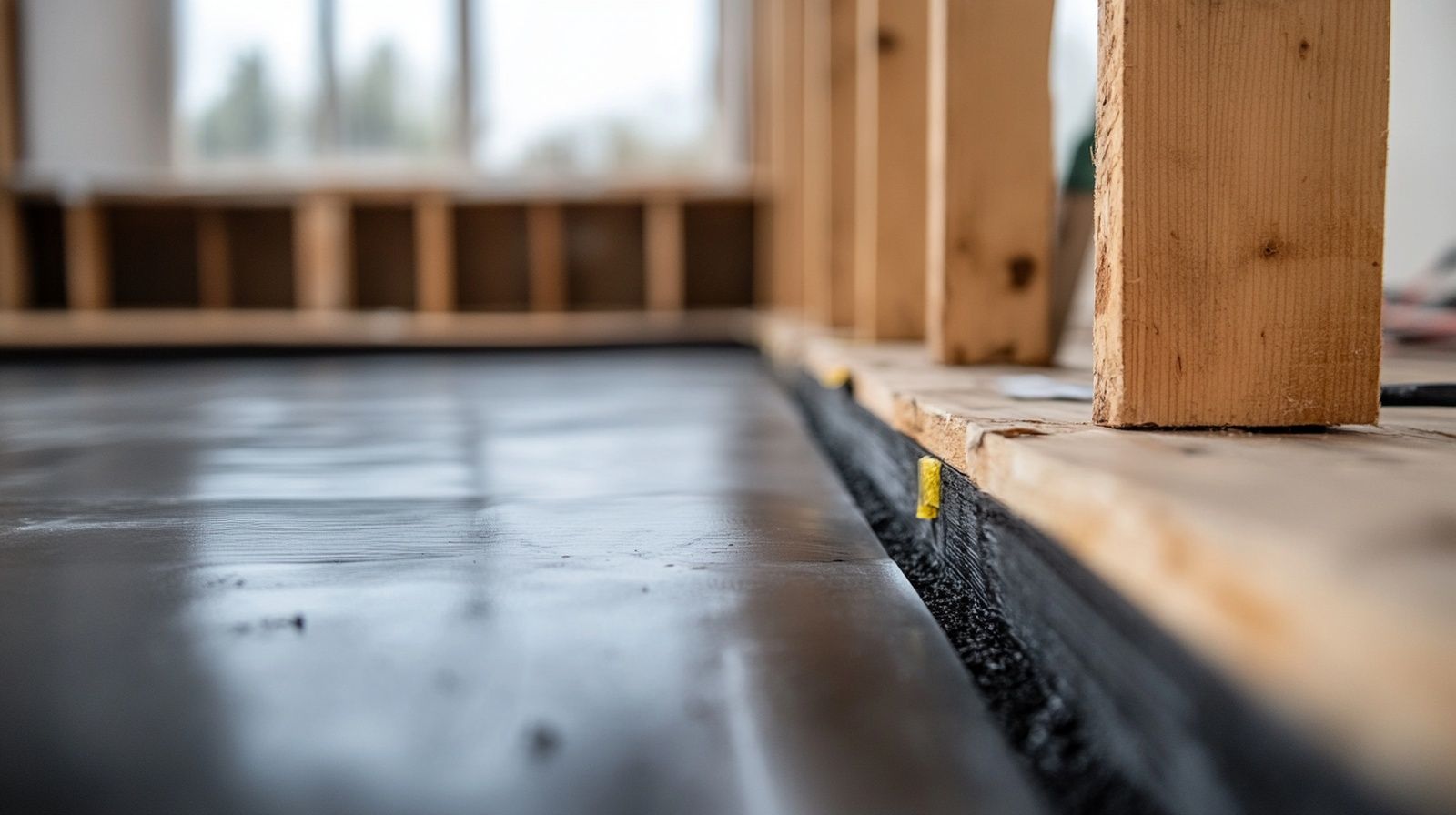 Unfinished Deck Joist Area With Taping For Moisture Protection